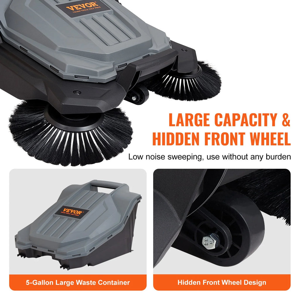 25.6" Manual Walk-behind Floor Sweeper with 5-Gallon Waste Container N44164
