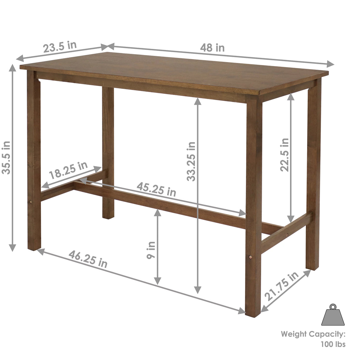 Counter-Height Wooden Dining Table Weathered Oak Finish J677