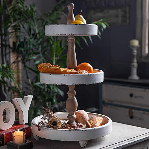 Distressed White 3 Tiered Wood Tray Stand L7443