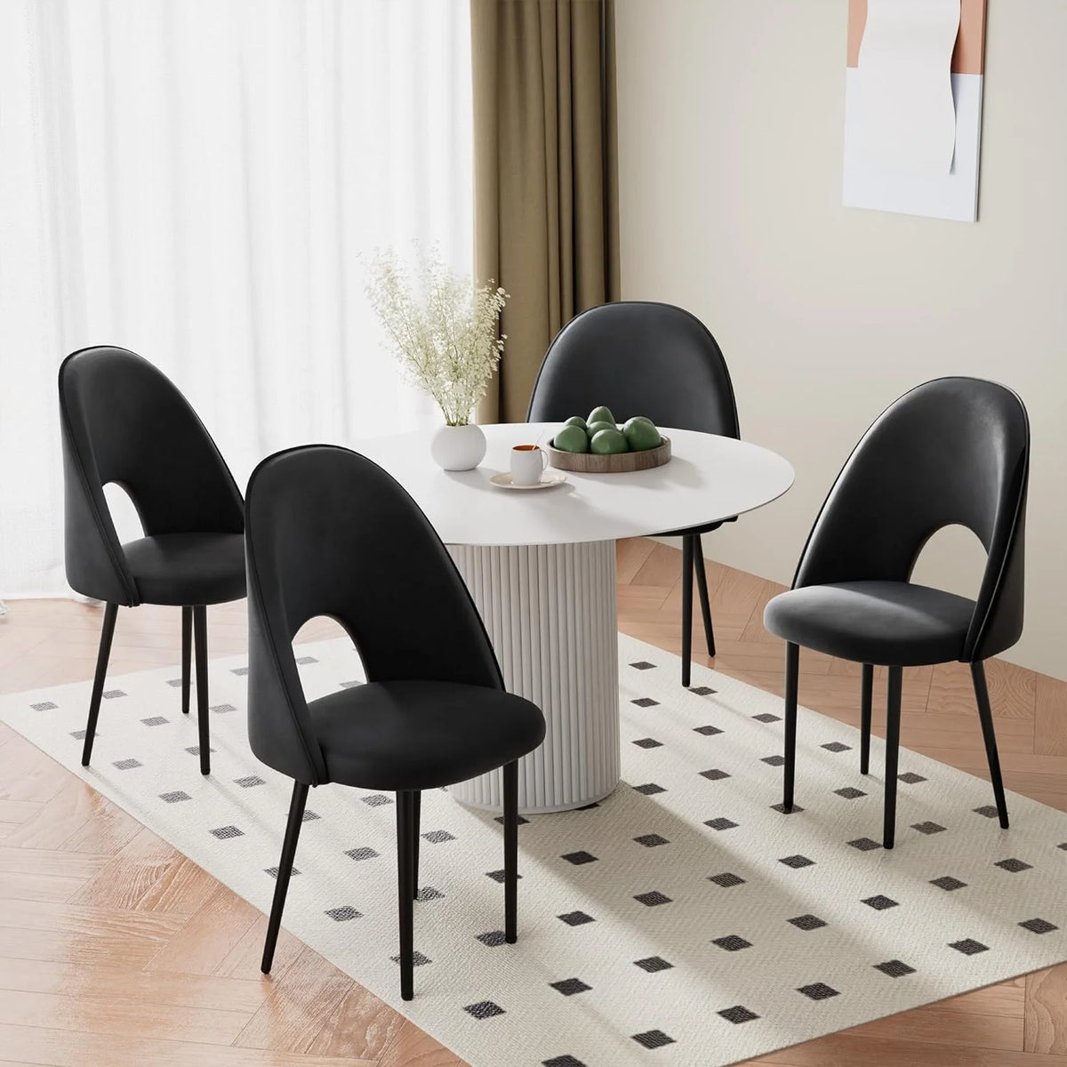 Black Velvet Upholstered Dining Chairs Set of 4 T43393