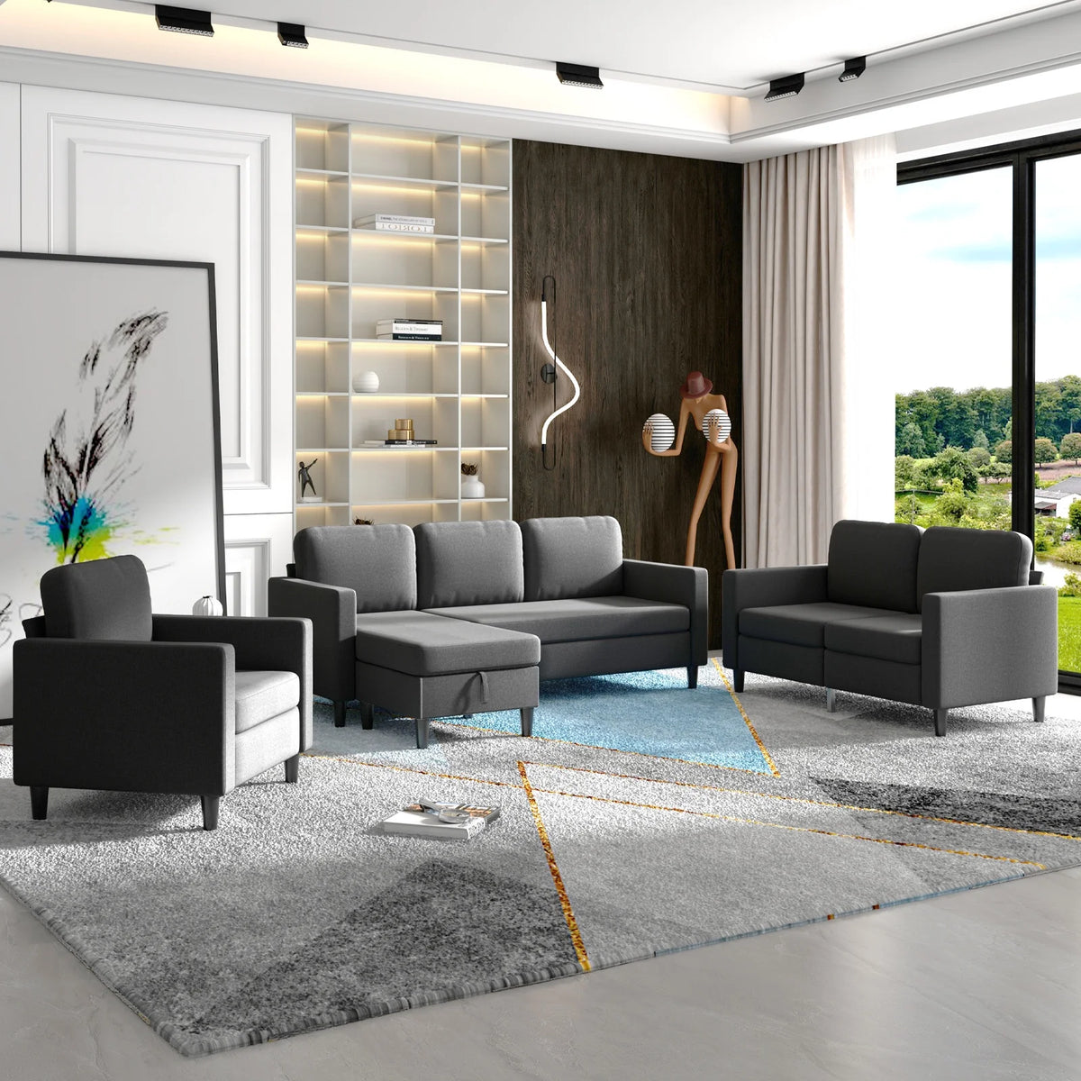 Dark Grey Sectional Sofa Set F5188