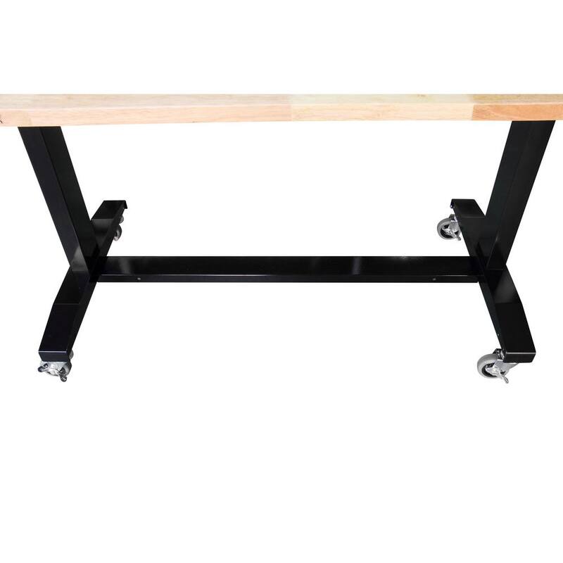 Black Adjustable Height Solid Wood Top Workbench Table F75179