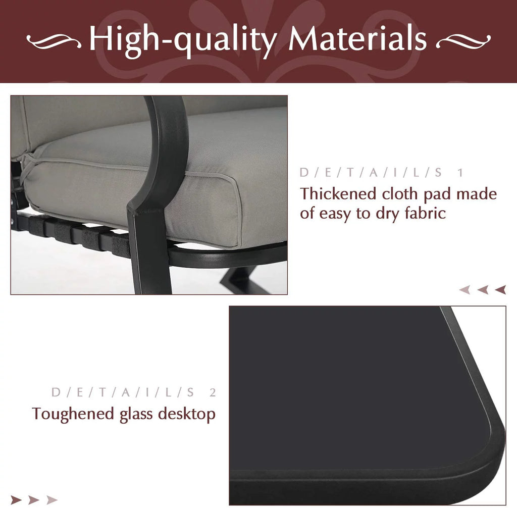 3-Piece Black Metal Rocking Chairs and Table with Brown Cushions K935015