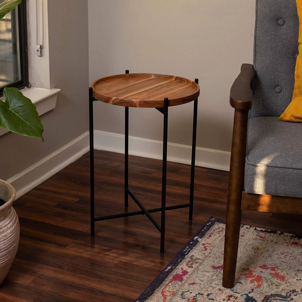Folding Side Table with Removable Wood Tray D604128