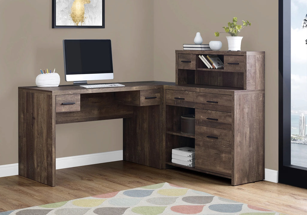 Cedar Brown L-Shaped Computer Desk E97568