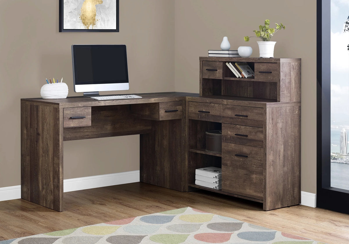 Cedar Brown L-Shaped Computer Desk E97568