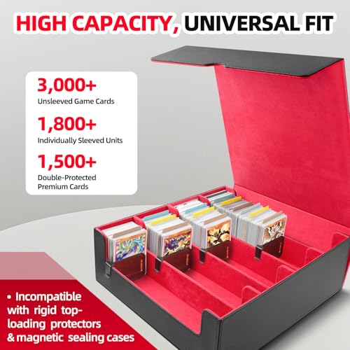 4 Rows Trading Card Storage Box 3200+ Card Organizer with 200 Sleeves & 24 Dividers Black & Blue E8913