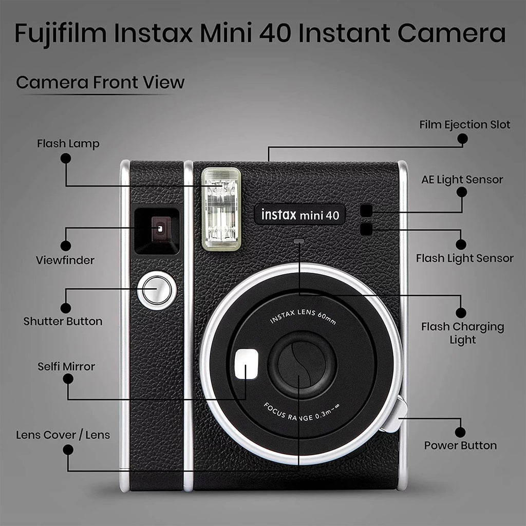 Instax Mini 40 Instant Film Camera Bundle with Color Film Twin Pack B505