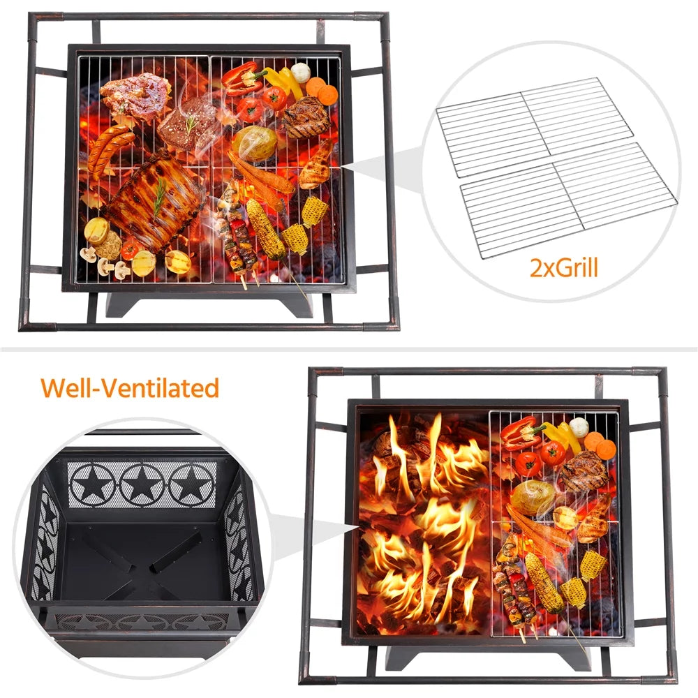 32in Square Steel Fire Pit with Mesh Cover S271