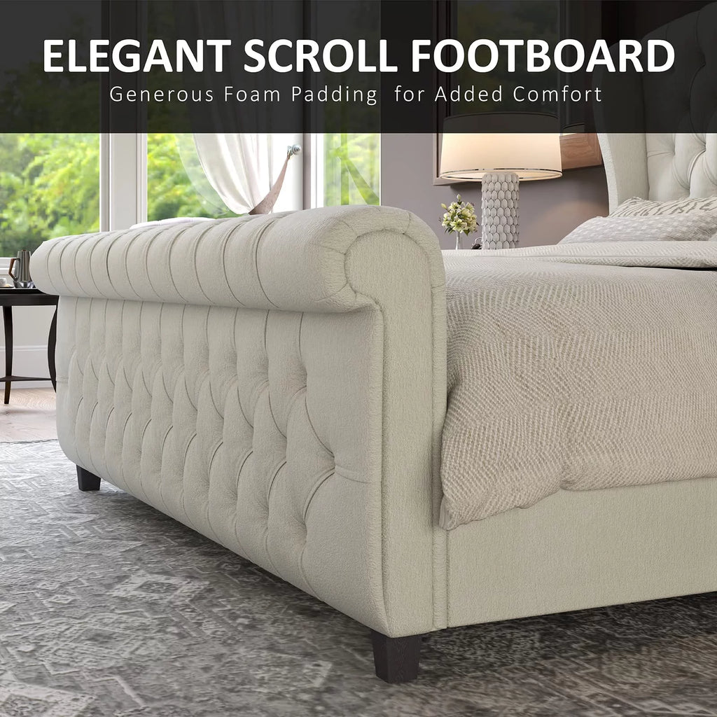 Queen Size Velvet Upholstered Platform Bed Frame G8917