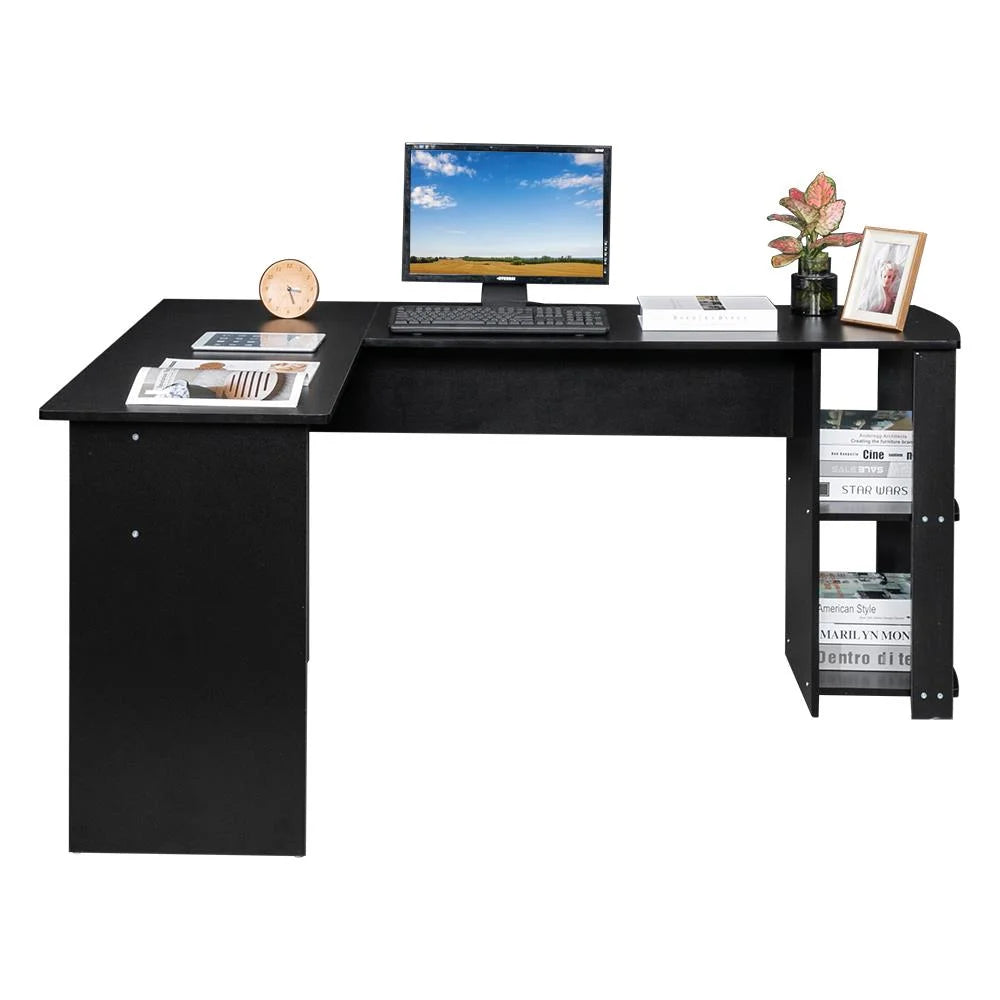 L Shaped Wood Corner Desk with Bookshelves B770732