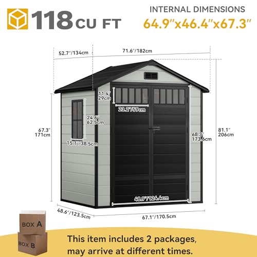 6x4.4 FT Resin Storage Shed with Side Windows A8818