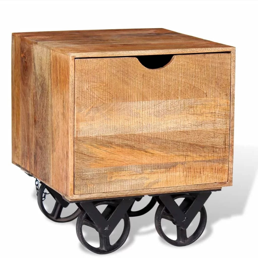 Side Table with Drawer Wheels Mango Wood E343