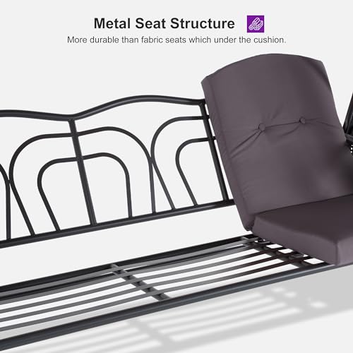Outdoor Patio Porch Swing with Adjustable PVC Canopy, 3-seat Swing Chair Bench with Side Cup Holder, Cushions and Pillow Included, Grey G861