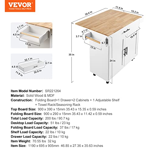 White Rolling Kitchen Island Cart with Storage Cabinet and Drawer Y393064