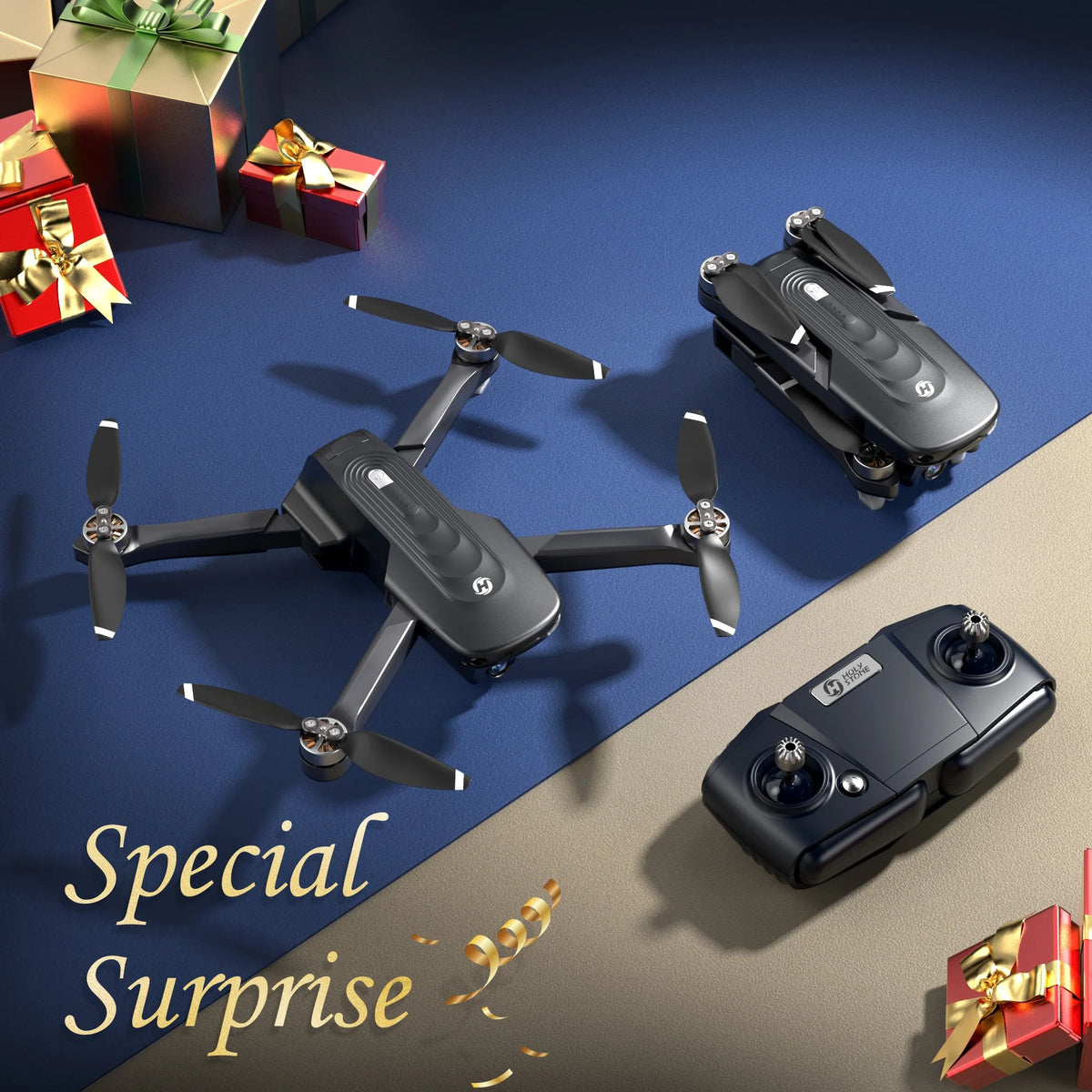 4K Camera Foldable GPS Drone with 2 Batteries, Black C7778