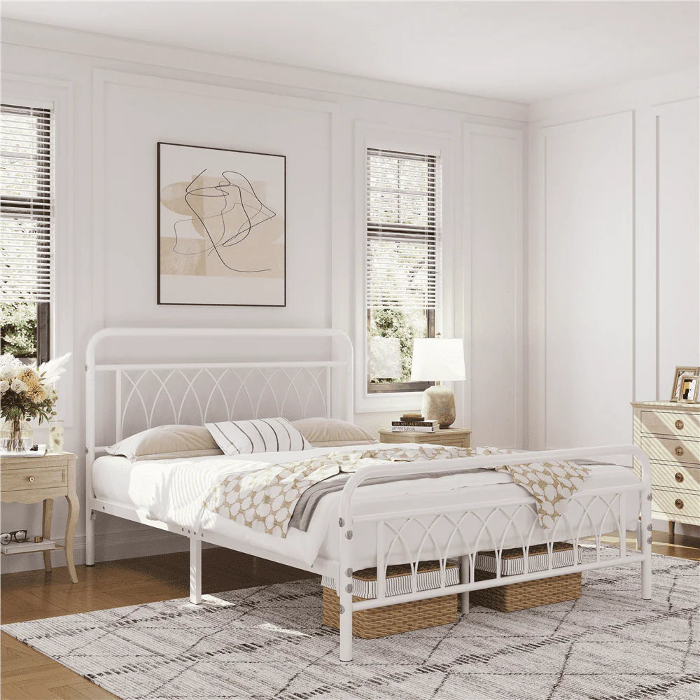 Black Metal Platform Bed Frame with Headboard and Footboard C742