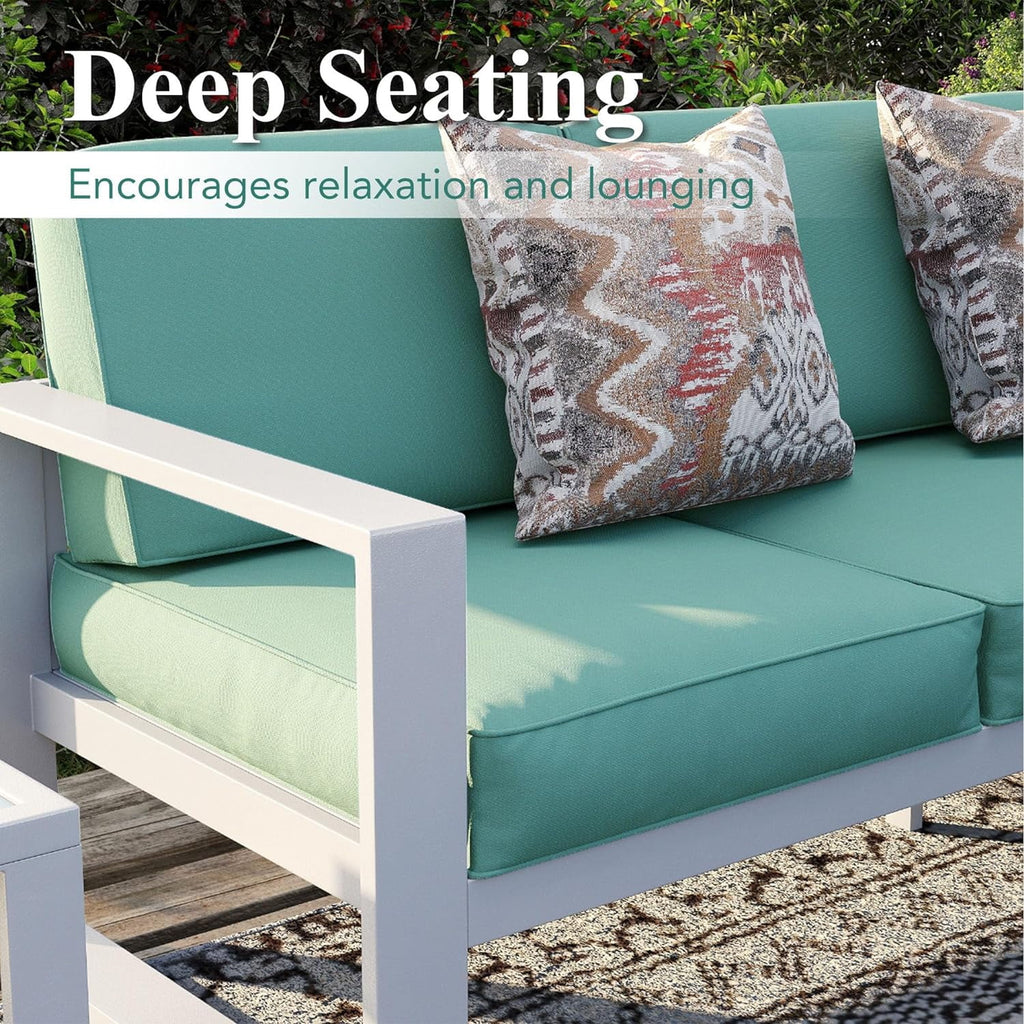 8 Pieces White Aluminum Patio Furniture Set with Ottoman and Coffee Table L45227