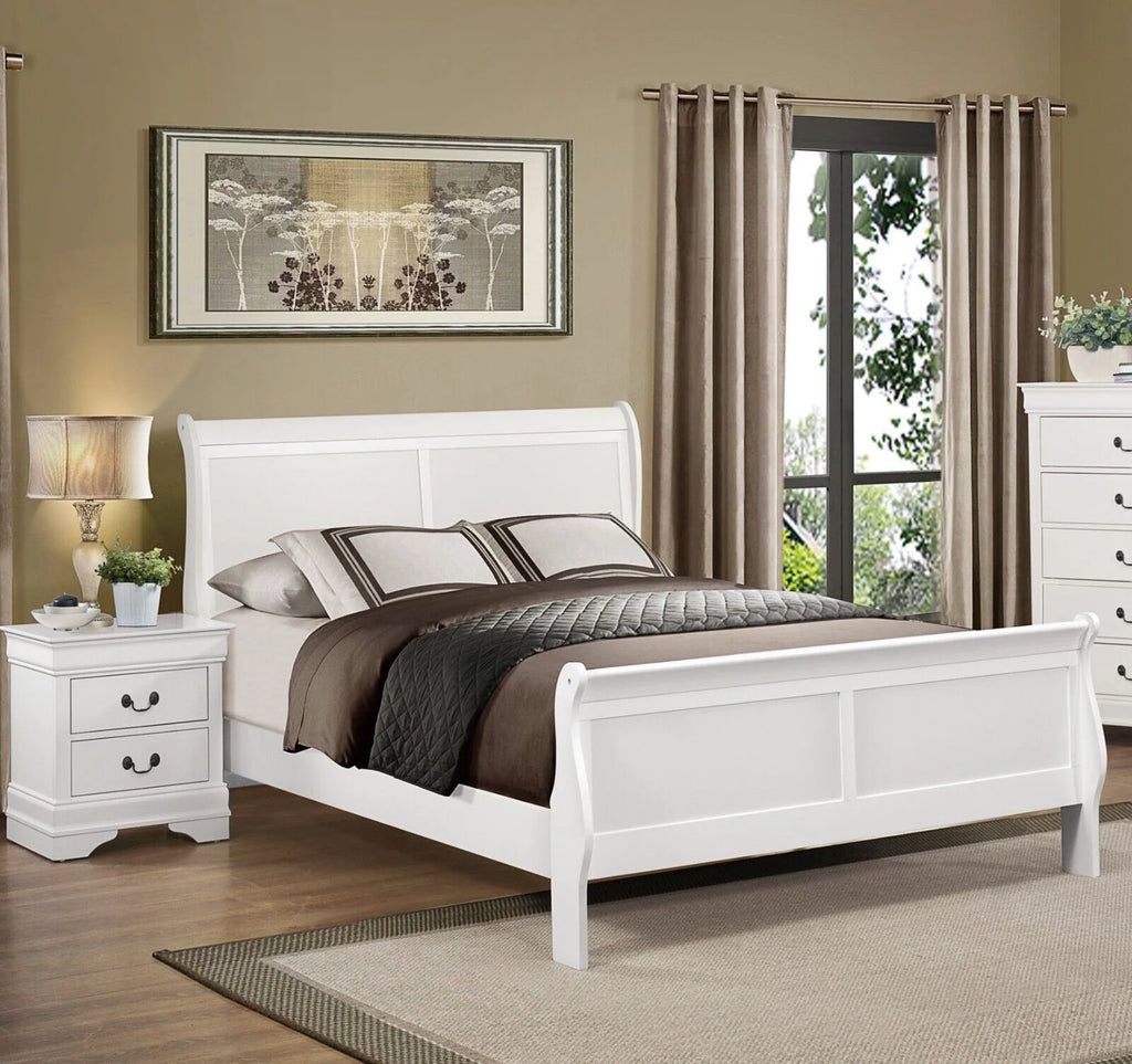 White 4pc Bedroom Set with Bed Nightstand Dresser Mirror X33672