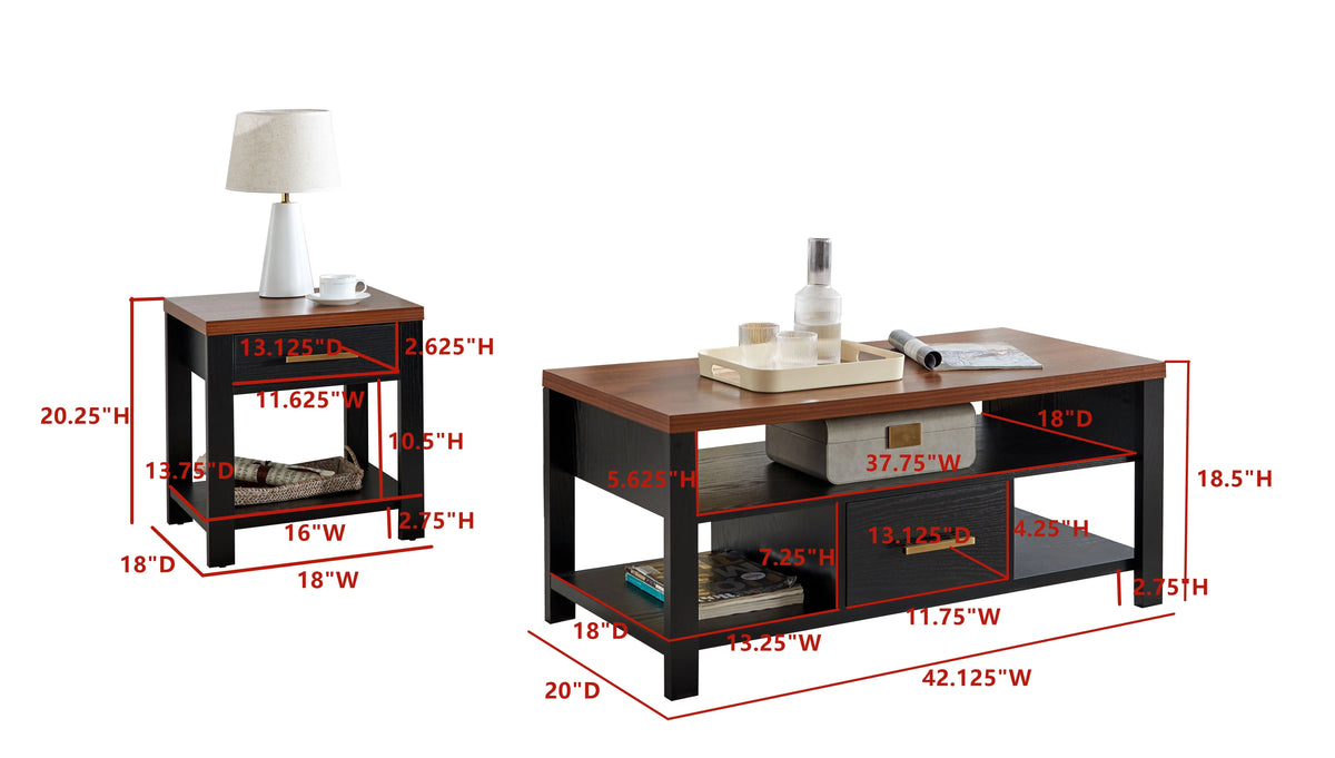 3 Piece Coffee Table Set with Drawers & Open Shelves D8676