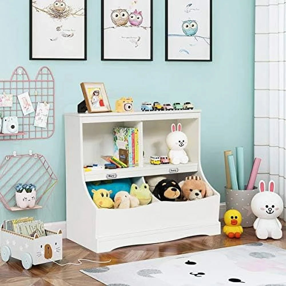 White Wooden 4-Cubby Bookcase and Toy Box I12002