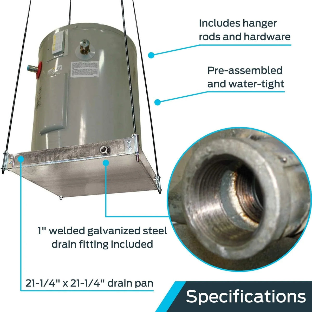 Ceiling Mounted Water Heater Platform with Steel Drain, Up To 20 Gallons M38961