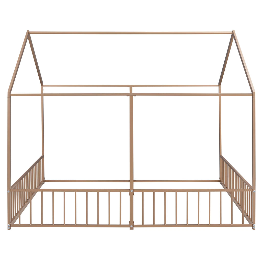 Twin Size Metal House Bed with Guardrails C397