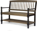 Gray and Black Acacia Wood Bench with Shelf U699124