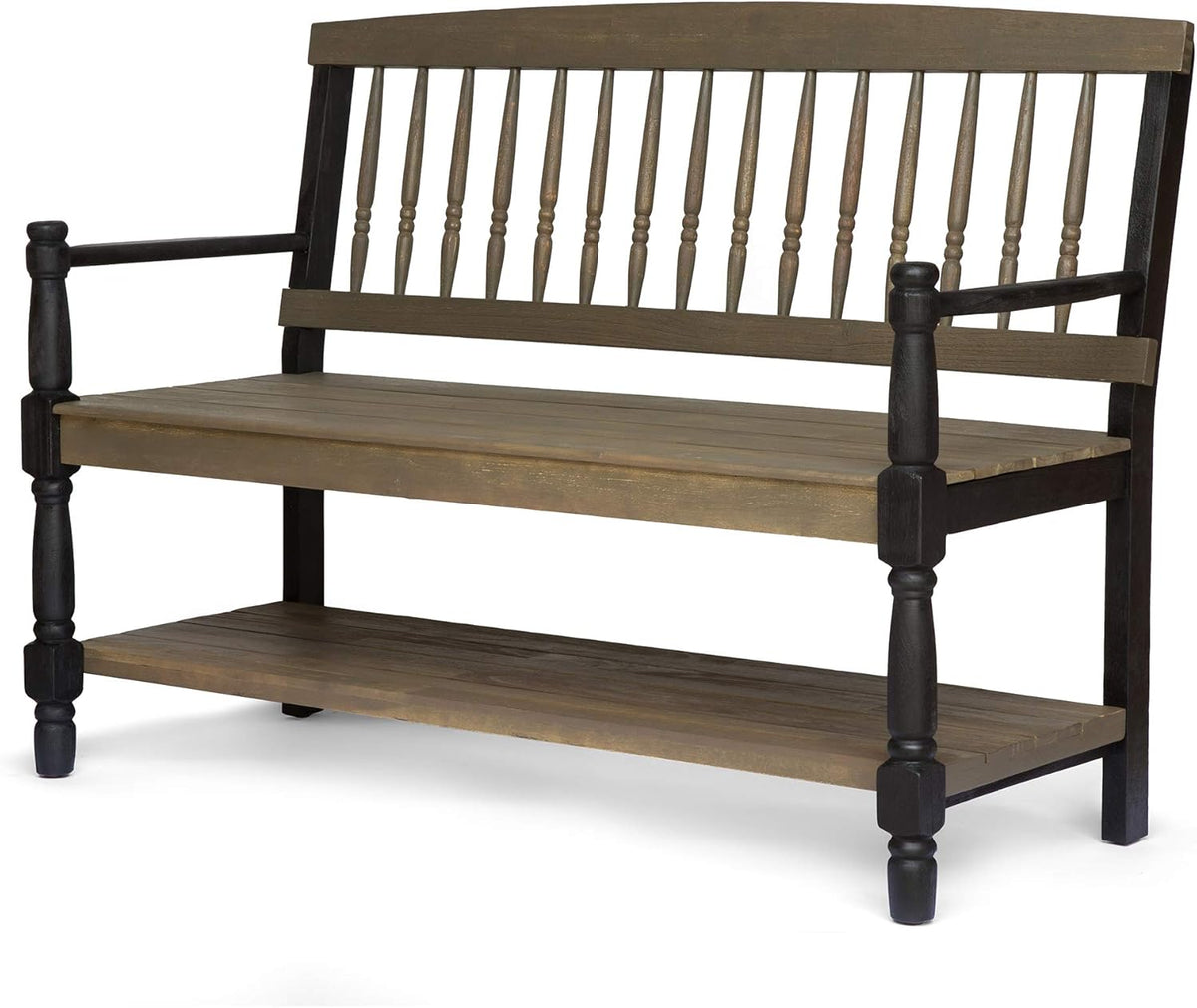 Gray and Black Acacia Wood Bench with Shelf U699124