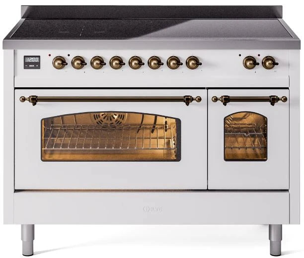 48 Induction Range with Electric Oven in White with Bronze Trim E35438