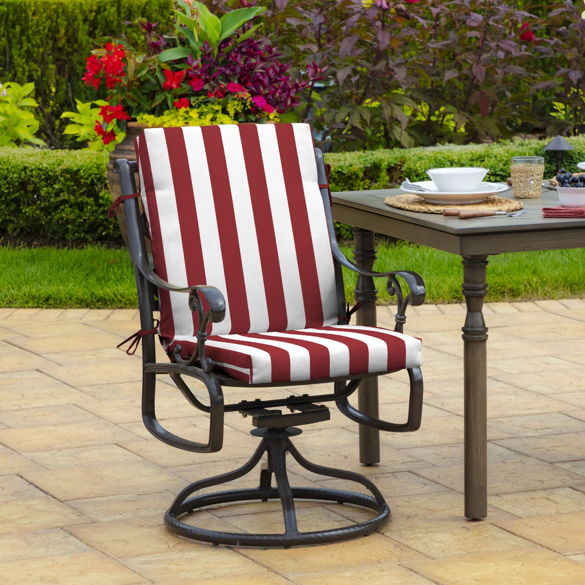 Ruby Red Cabana Stripe Outdoor Dining Chair Cushion M829
