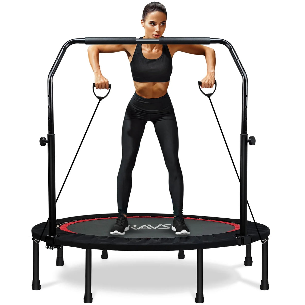 48'' Black Foldable Mini Fitness Trampoline with Handle O78415