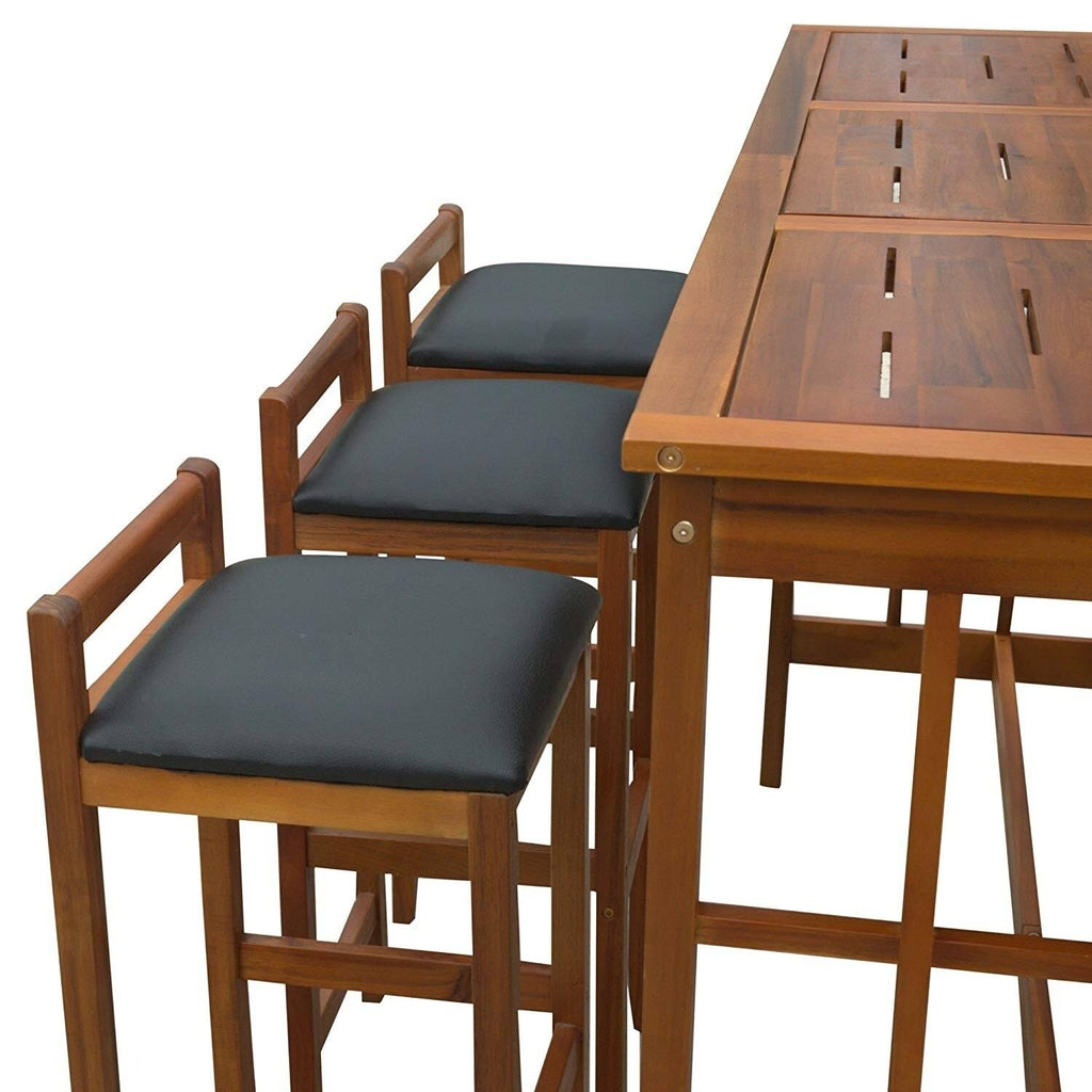 Brown 7 Piece Acacia Wood Bar Height Dining Set E1724