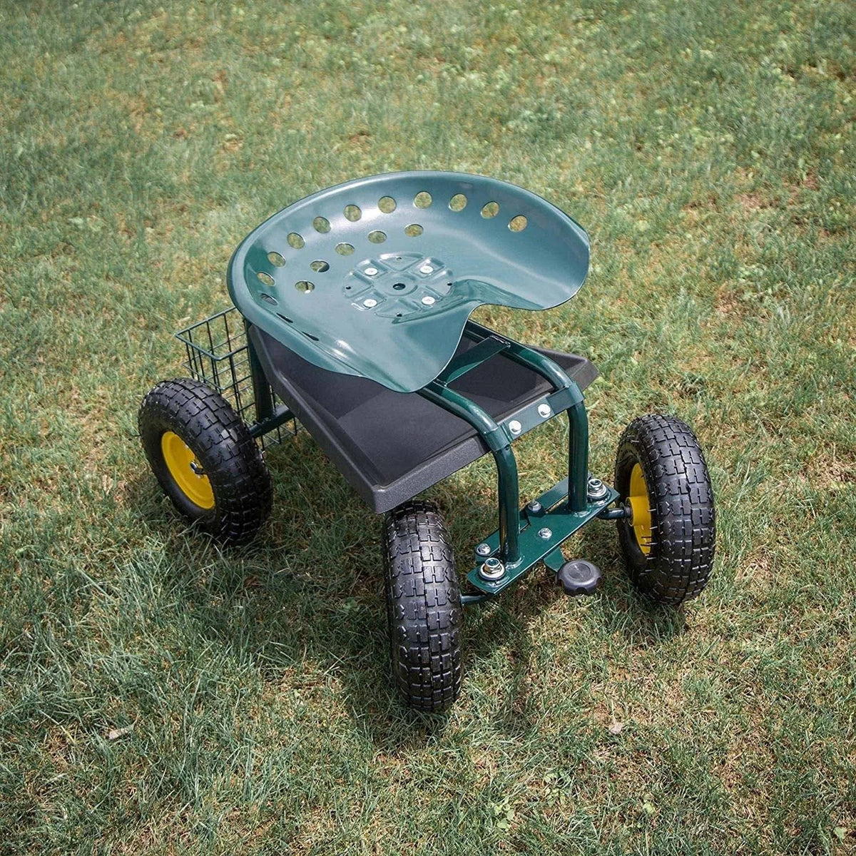 Green Garden Cart with Swivel Seat and Basket T54110