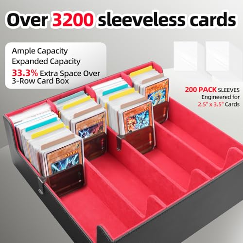 4 Rows Trading Card Storage Box 3200+ Card Organizer with 200 Sleeves & 24 Dividers Black & Blue E8913