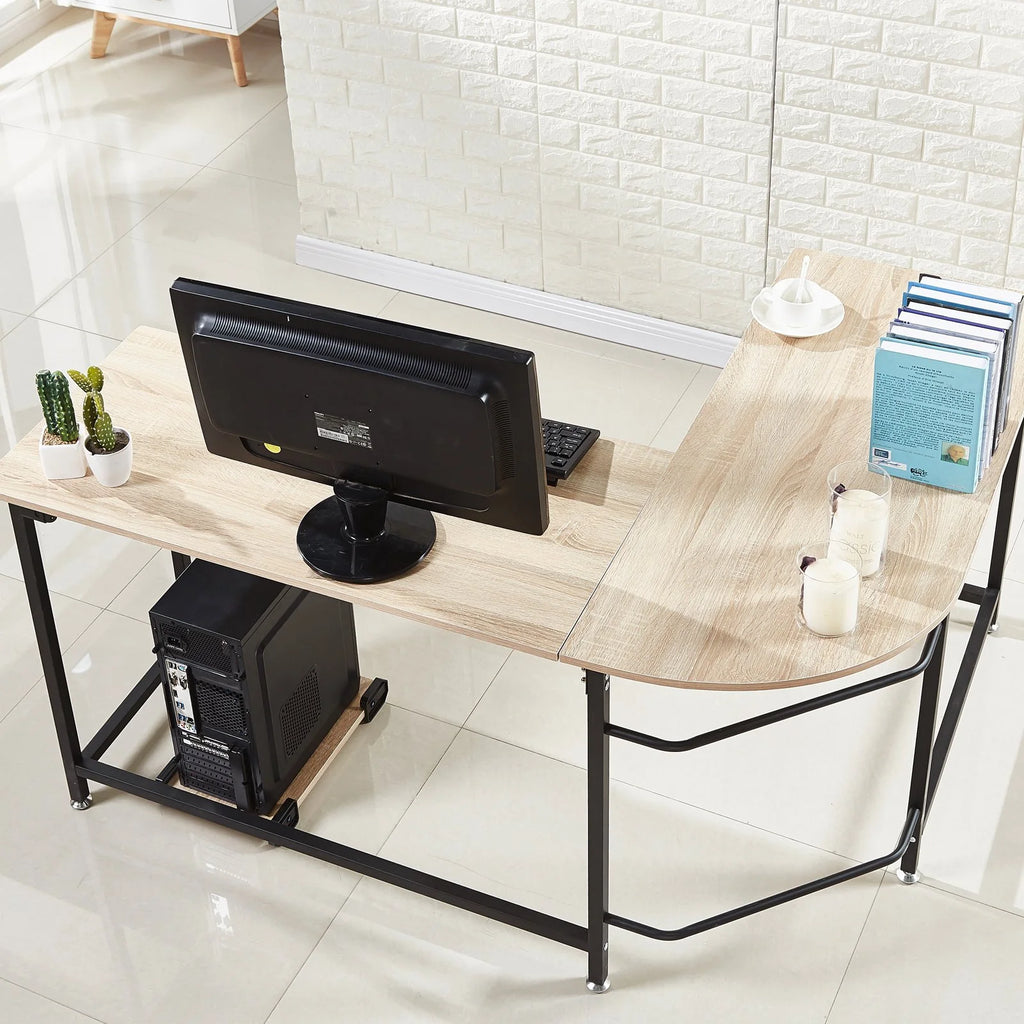L-shaped Corner Computer Desk Workstation Wood and Metal Large Size B2355
