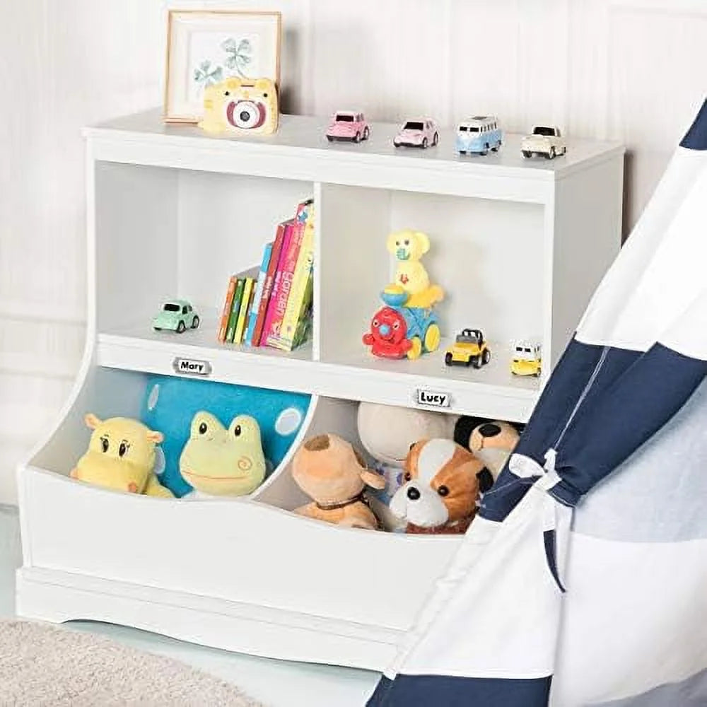 White Wooden 4-Cubby Bookcase and Toy Box I12002