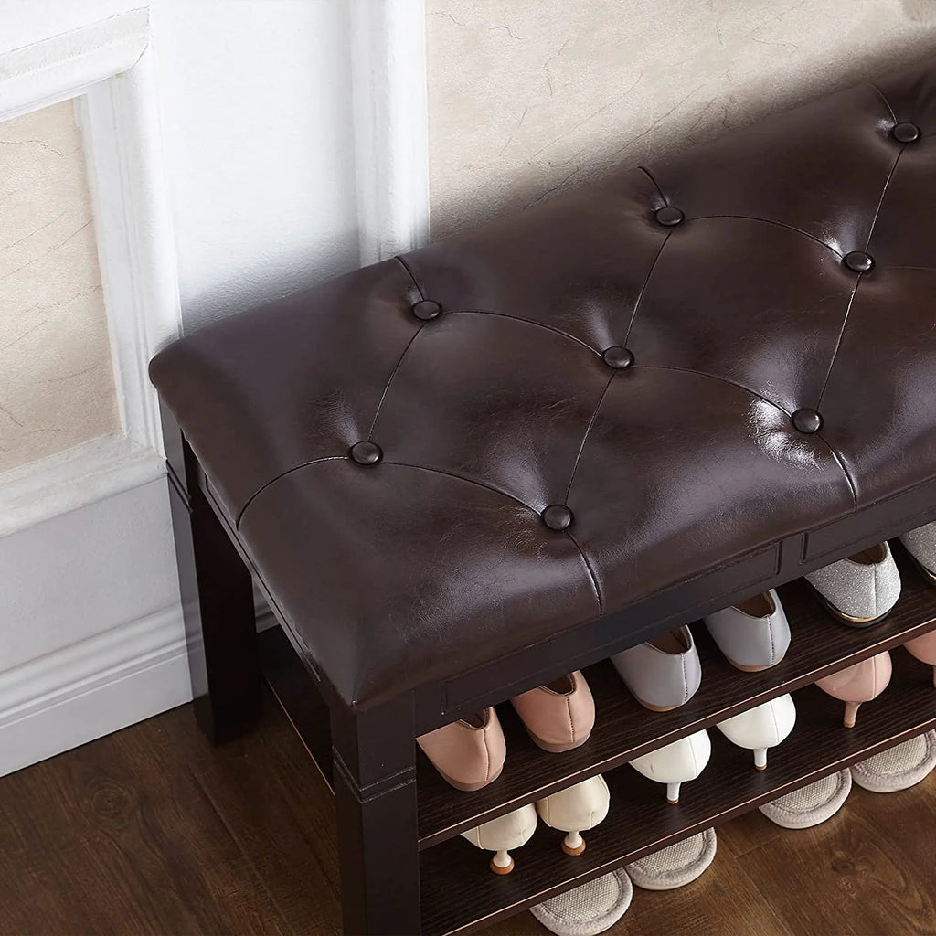 Black Shoe Storage Bench with Cushion N27349