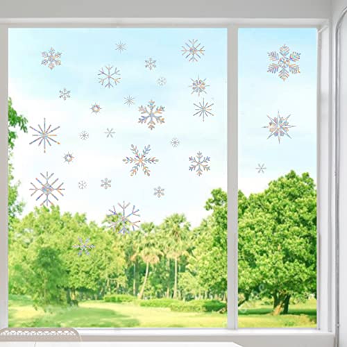 Window Clings, Non Adhesive Prismatic Rainbow Snowflake (28pcs) T8216