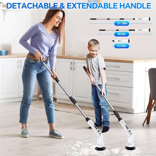 Electric Spin Scrubber with Long Handle, IPX7 Waterproof Cordless Cleaning Brush, 7 Replaceable Brush Heads, 2 Speeds J387586