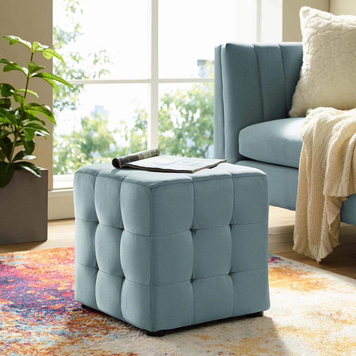 Light Blue Velvet Accent Chair Ottoman E9999