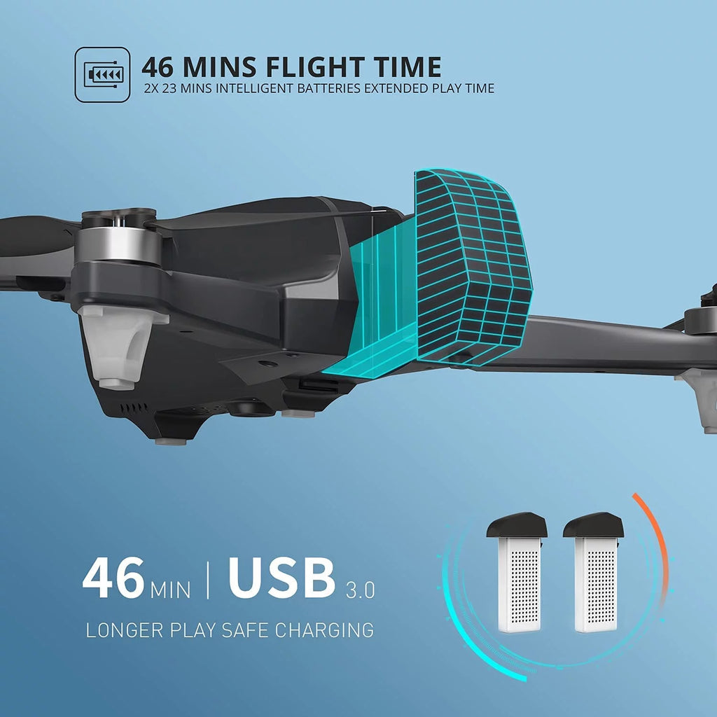 4K Camera Foldable GPS Drone with 2 Batteries, Black C7778