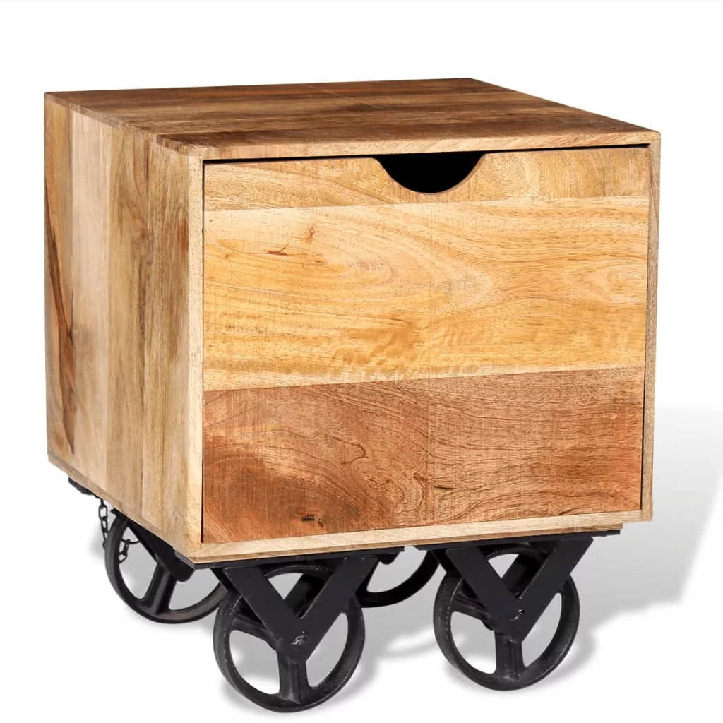 Side Table with Drawer Wheels Mango Wood E343