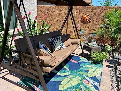 Outdoor Patio Porch Swing with Adjustable PVC Canopy, 3-seat Swing Chair Bench with Side Cup Holder, Cushions and Pillow Included, Grey G861