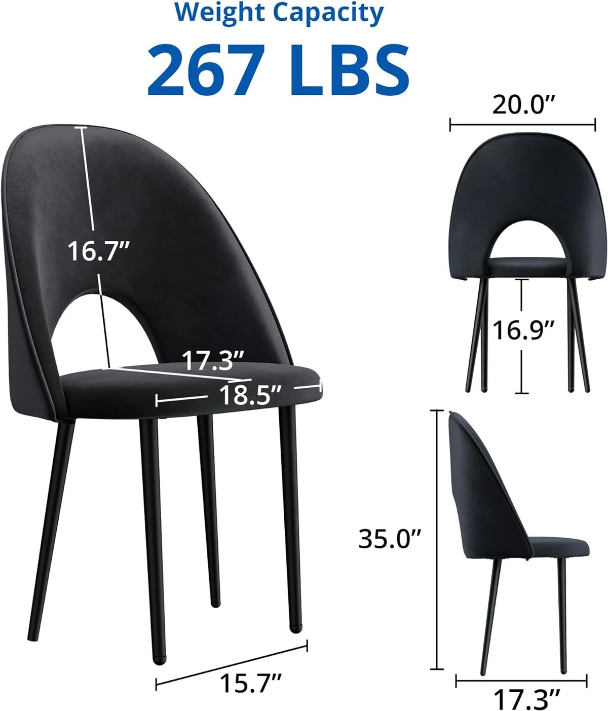 Black Velvet Upholstered Dining Chairs Set of 4 T43393