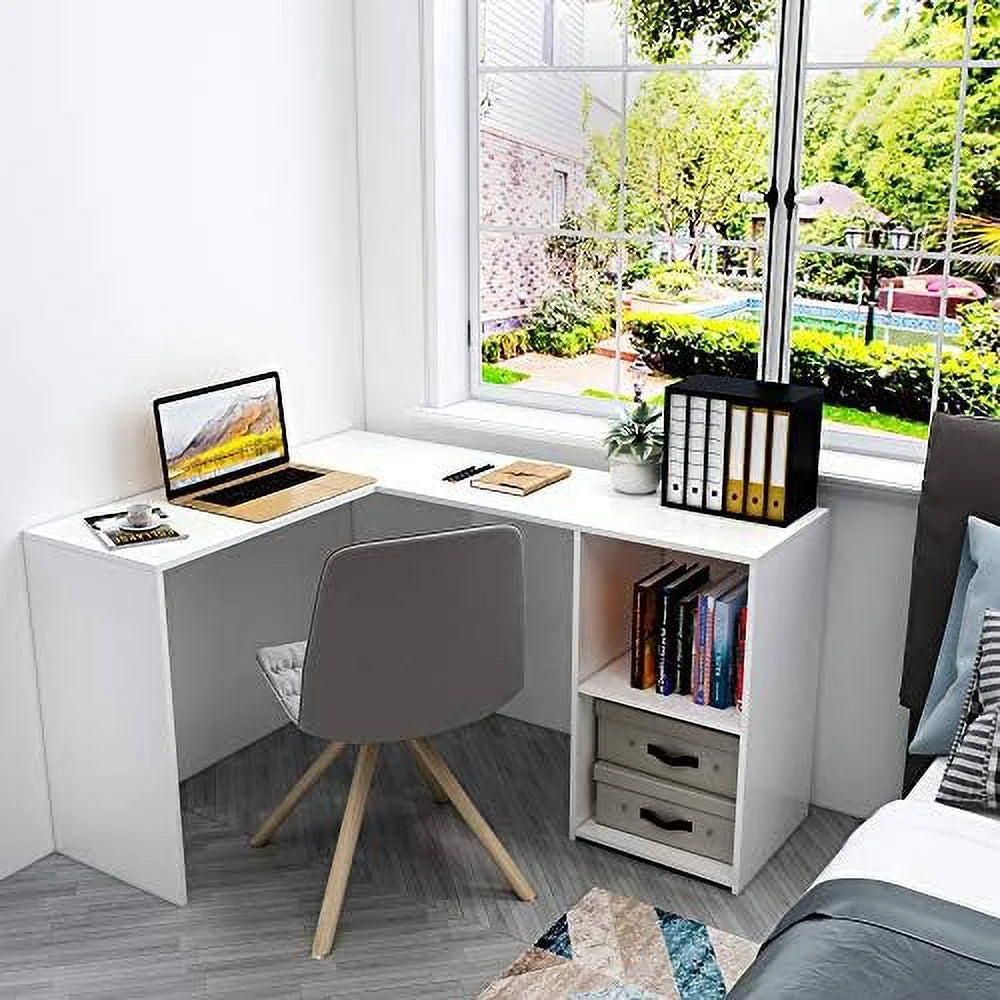 L Shaped Corner Desk Computer Workstation White H380