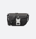 Black Grained Calfskin Mini Saddle Messenger Bag with Flap R58266