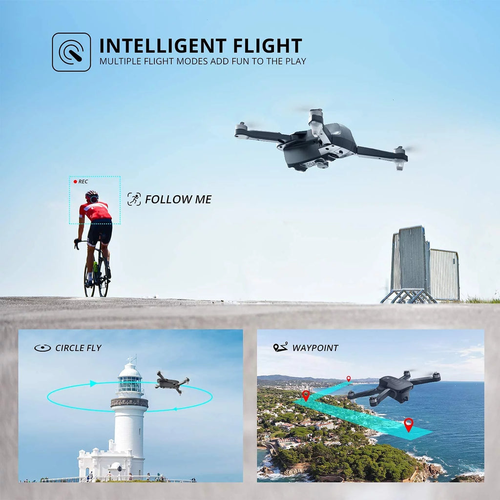 4K Camera Foldable GPS Drone with 2 Batteries, Black C7778