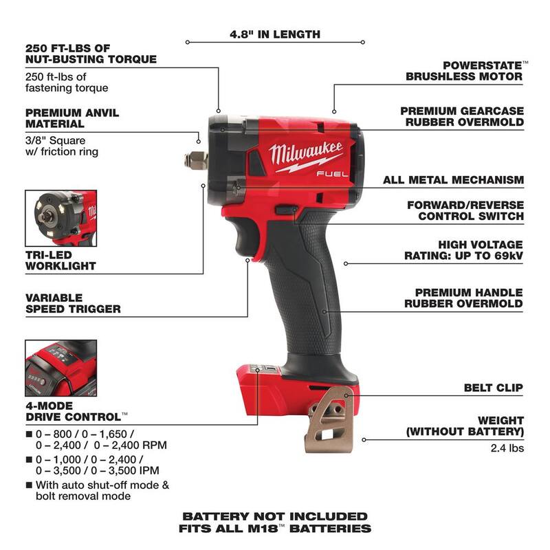 18V Lithium-Ion Brushless Cordless Compact Impact Wrench L999