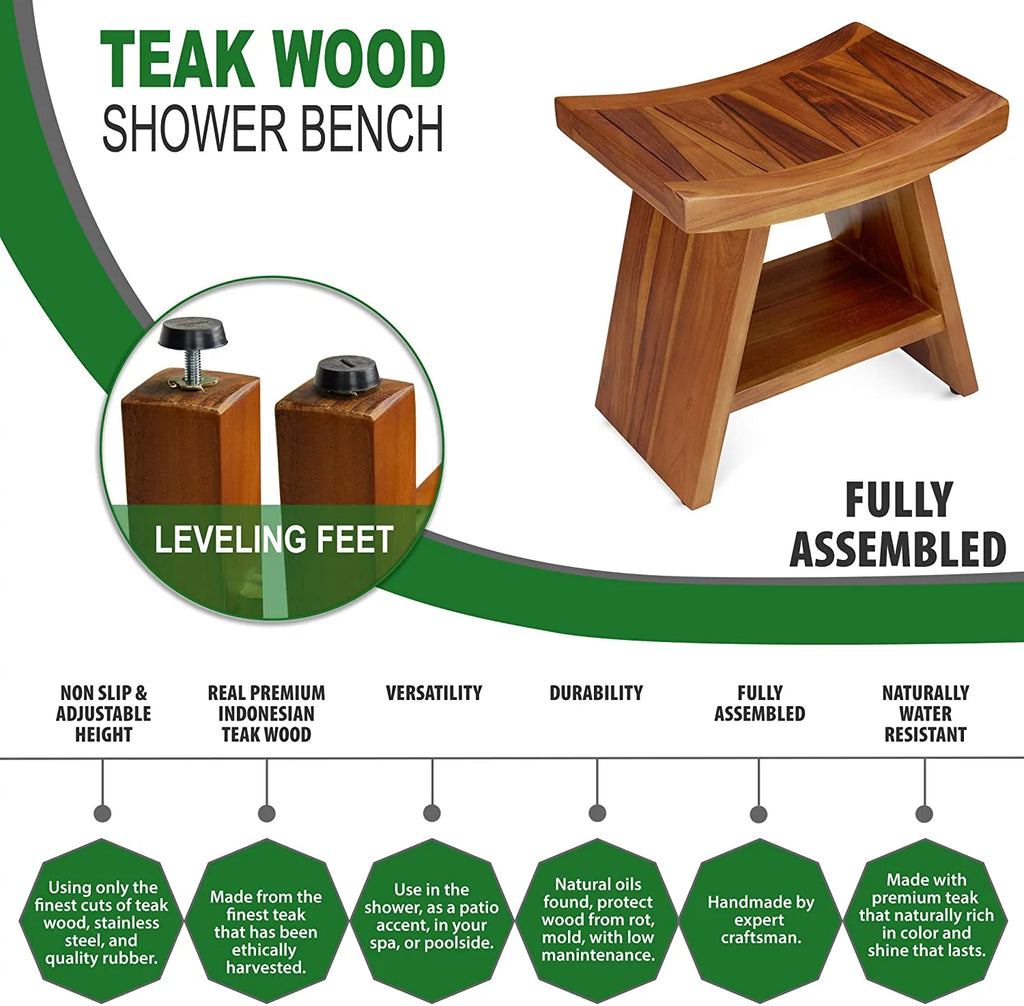 Teak Shower Stool with Shelf J135049